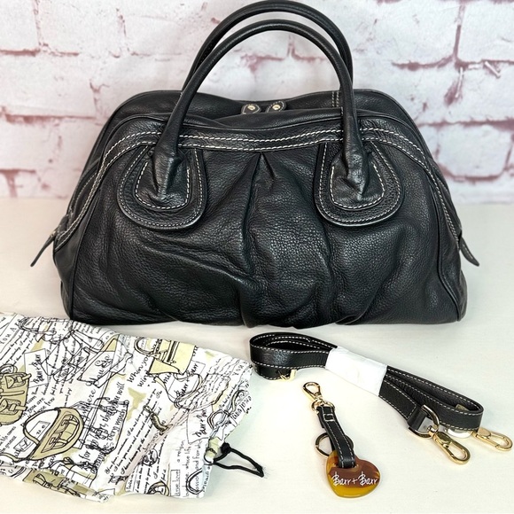 BARR + BARR Black Pebbled Leather White Stitching Large Doctor Bag Satchel NWOT - Picture 4 of 15